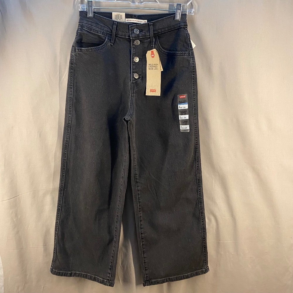 Levi's Mile High Cropped Wide Leg Jeans, Black, Women's Size 2 | W26 L25